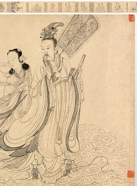 元 张渥 九歌图卷微喷打印宋元人物画临摹画稿底稿工笔线描范本