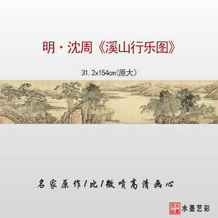 明沈周溪山行乐图高清微喷打印临摹原大画稿底稿复制画心
