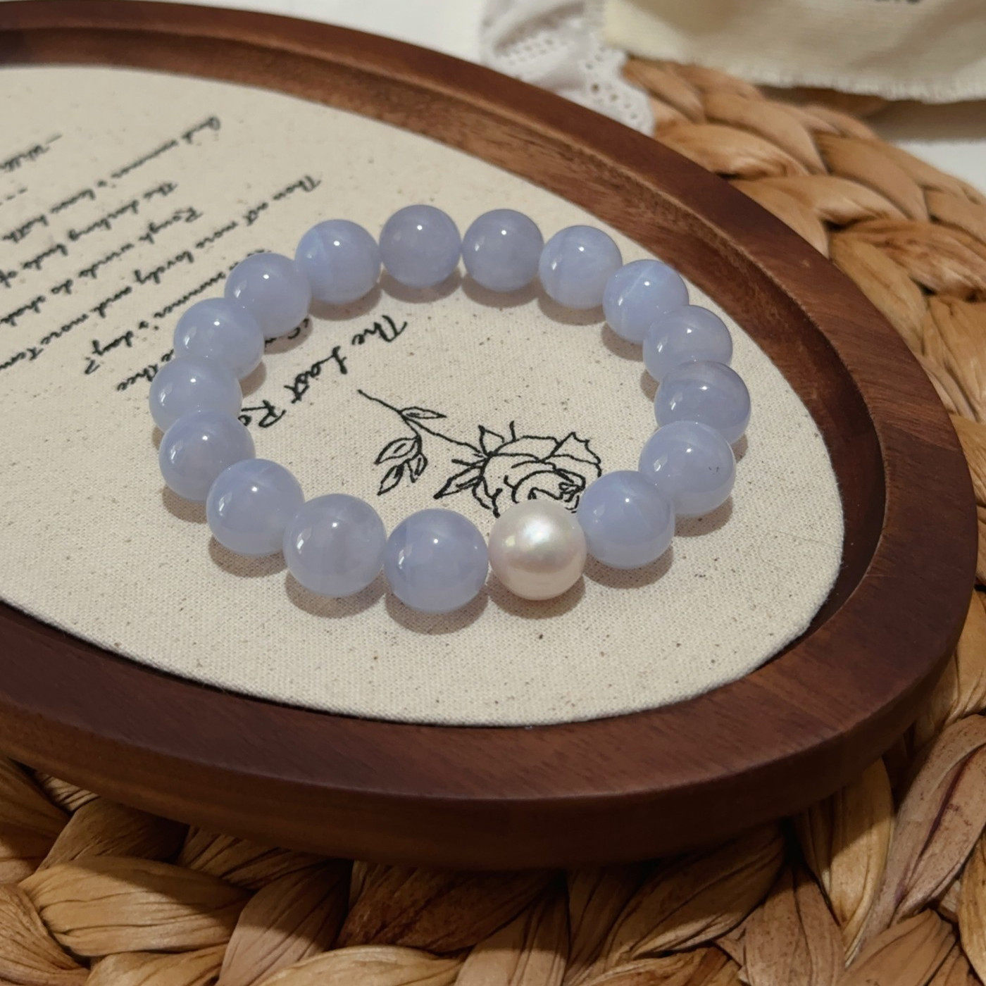 熊熊熊酱「如玉」原创设计天然水晶蓝纹玛瑙巴洛克珍珠手串女手链