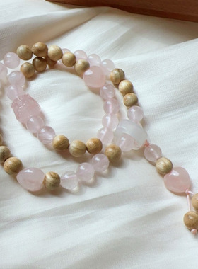 熊熊熊酱粉晶奶香木双圈手串天然水晶木质文玩盘串礼物手链闺蜜