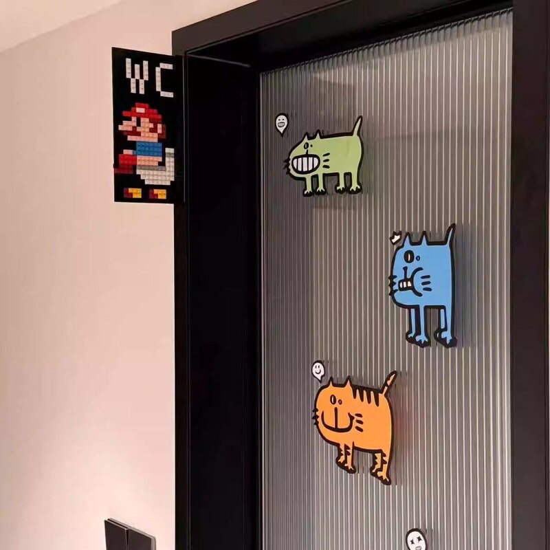 ins风搞怪小猫卡通插画玻璃贴纸家居可爱卫生间玻璃门装饰静电贴