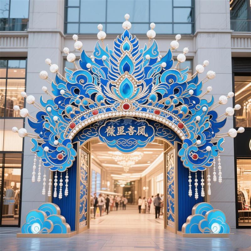 网红雕塑国潮凤冠艺术装饰道具景区广场景观灯光美陈户外打卡厂家