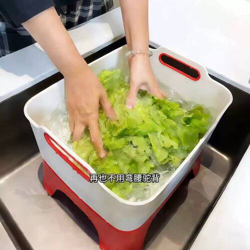 加高防弯腰洗菜盆家用大容量沥水篮食品级双层洗碗洗水果水槽漏盆