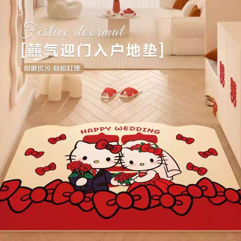 红色可爱卡通结婚入户门地垫免打理进门脚垫喜庆婚房门口pvc地毯