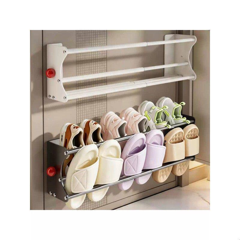 入户门后磁吸鞋架免打孔挂式拖鞋架门上双层调节伸缩放鞋收纳神器