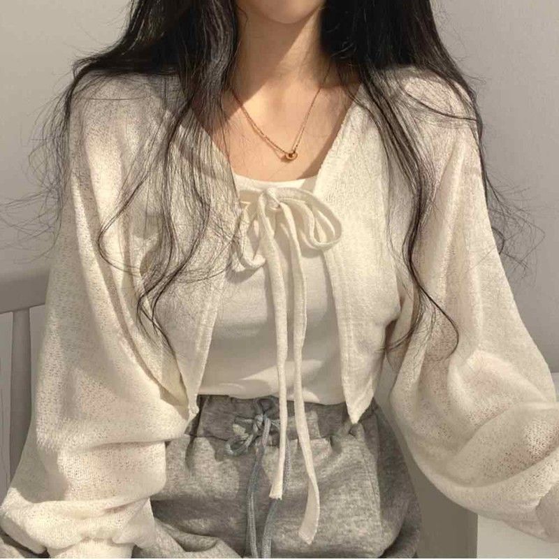 设计感小众薄款防晒上衣女春大码胖mm宽松百搭灯笼袖短款开衫外套图片
