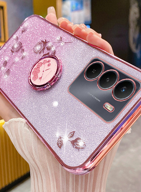 艾欧芭适用realmeV70手机壳真我V70s保护硅胶套RMX3946全包v70防摔3948软壳realme闪粉玫瑰oppo指环支架花钻