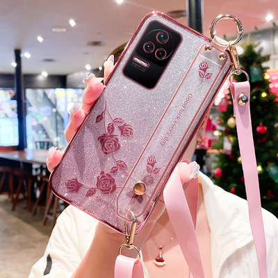 红米K40S手机壳玫瑰花挂绳