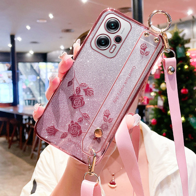 红米note12tpro手机壳玫瑰花挂绳