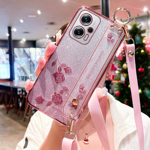 红米note12tpro手机壳玫瑰花挂绳