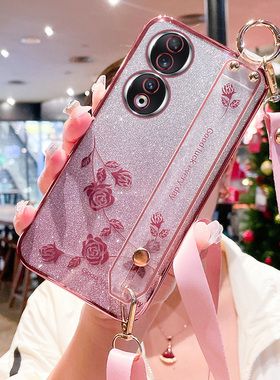 适用于华为荣耀90手机壳honor90pro保护5G硅胶套REA一AN00全包REP防摔9o软壳pr0玫瑰腕带九十por斜跨挂绳ANOO