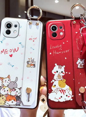 适用于小米11青春版手机壳mi11lite保护硅胶套5G全包M2101K9C防摔磨砂软壳m11网红十一外壳个性ml腕带卡通挂