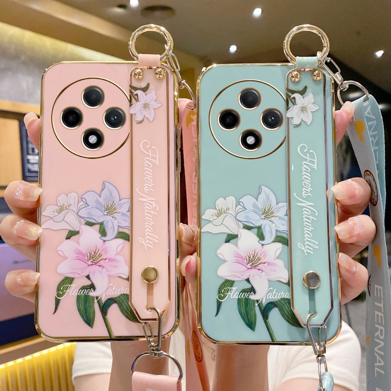 oppoA3iplus手机壳百合花挂绳