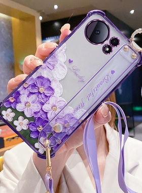 艾欧芭适用华为麦芒40手机壳智选芒麦405g保护5g硅胶套TYH651M镜头膜全包防摔透明软电信油画花腕带斜挎挂绳