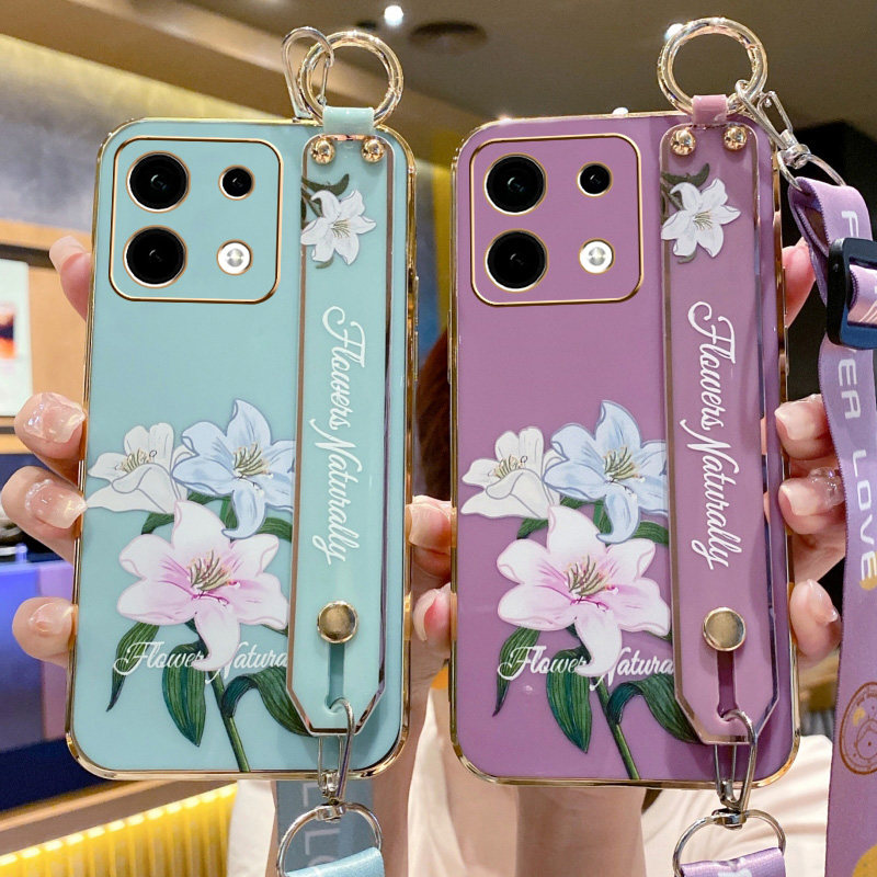 红米note13Rpro手机壳百合花挂绳
