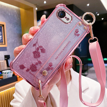 艾欧芭适用苹果16e手机壳iphone16e保护硅胶套镜头膜全包i16防摔软壳女se4代腕带ip斜挎可背挂绳花朵支架新款