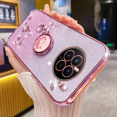 华为mate50e手机壳玫瑰花支架