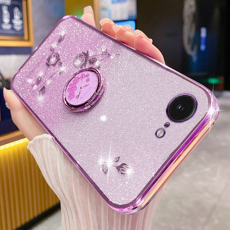 艾欧芭适用苹果16e手机壳iphone16e保护硅胶套镜头全包i16防摔se4代软壳ip闪粉玫瑰十六e指环支架花水钻外壳