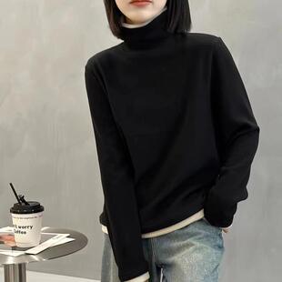 高领假两件双面绒打底衫 内搭绿色上衣1021z 女秋冬加绒加厚新款