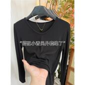 春款 内搭打底T恤慵懒风宽松0201z 女胖mm大码 纯欲V领长袖 打底衫