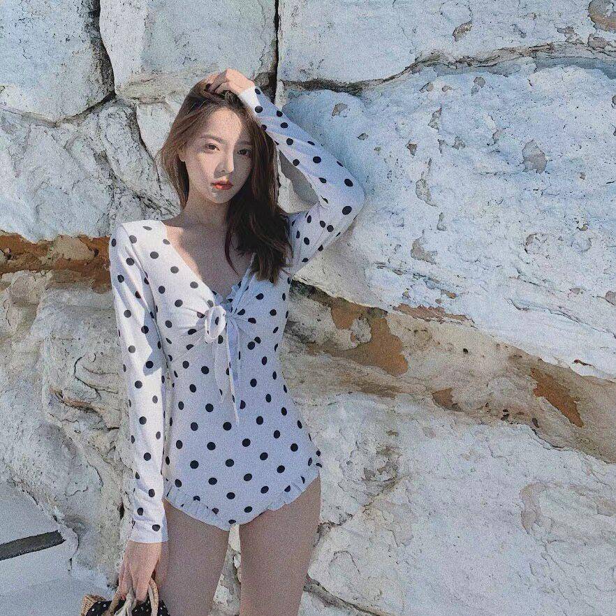 泳衣女韩国ins性感波点比基尼三件套遮肚显瘦小胸聚拢温泉游0829z