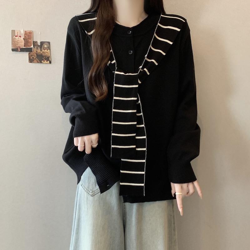 秋冬显瘦洋气针织衫女装毛衣上衣大码遮肚子披肩假两件胖mm0928c