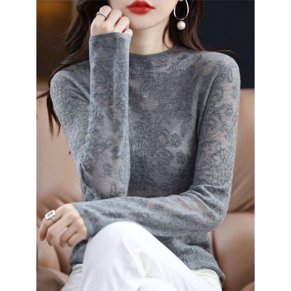 半高领蕾丝镂空打底衫女冬修身内搭针织衫配大衣的内搭毛衣1209w