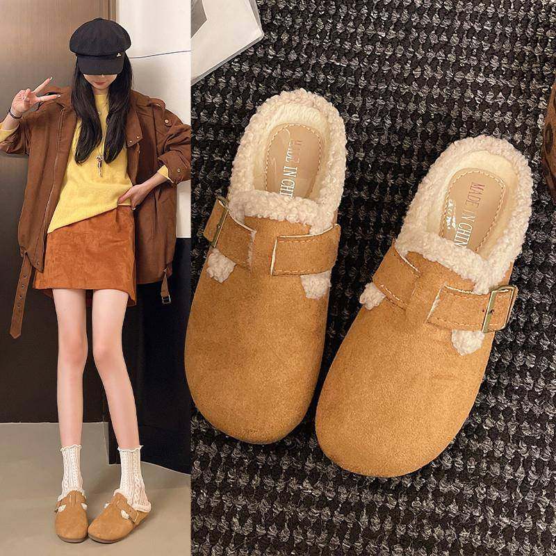 春秋加绒勃肯鞋女2026新款外穿包头半拖毛毛鞋一脚蹬拖鞋0113z,女鞋,勃肯鞋/软木鞋,淘宝优惠券,粉丝福利购,淘宝优惠卷