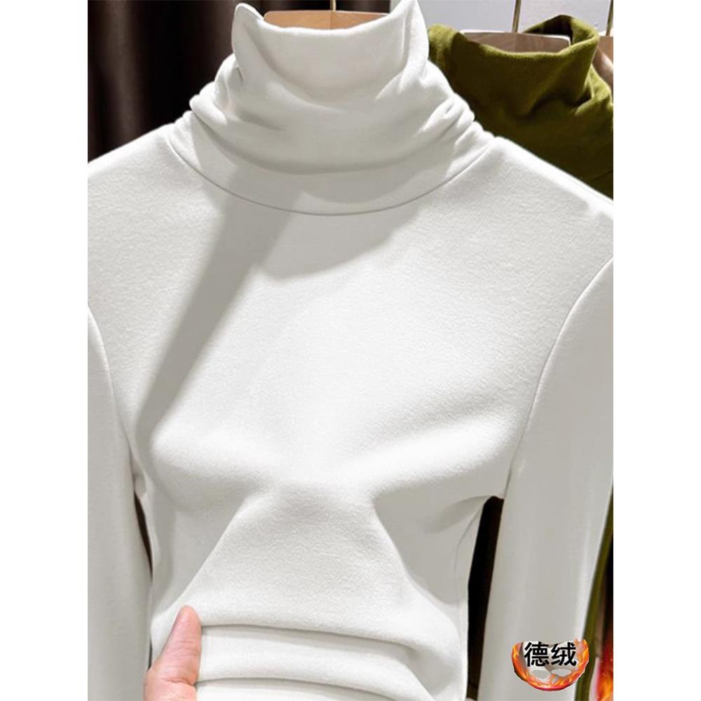 白色堆堆领打底衫女冬季高领双面加绒加厚东北保暖穿搭上衣1123r