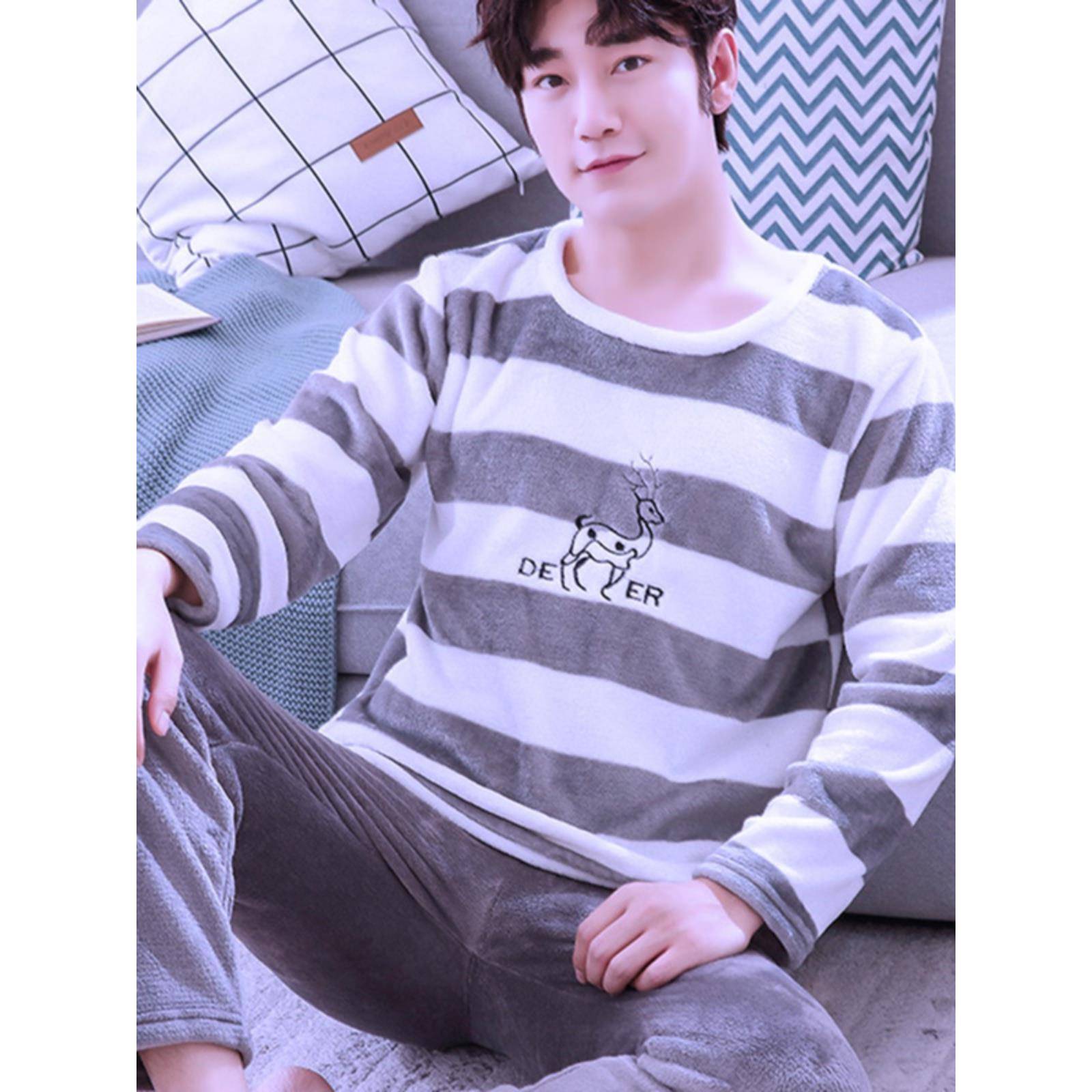 冬季冬款加厚加绒珊瑚绒睡衣套装套头冬季家居服1213w