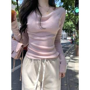 内搭长袖 显瘦V领打底衫 t恤1220z 修身 秋冬温柔风荡领针织上衣女装