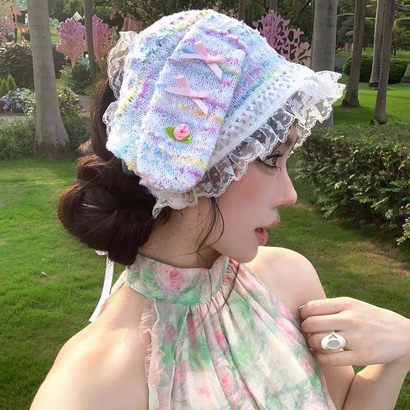 小众彩色点点针织兔耳蝴蝶结绑带帽子女夏天y2k蕾丝包头帽头0120r,服饰配件/皮带/帽子/围巾,帽子,淘宝优惠券,粉丝福利购,淘宝优惠卷