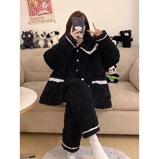珊瑚绒睡衣冬款女加厚加绒三层夹袄2025新款感家居服套装1111w