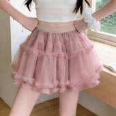 木耳边网纱蛋糕短裙女春夏纱裙小个子高腰显瘦a字辣妹蓬蓬半0206r