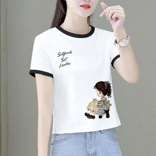 上衣小个子体恤0723z 撞色拼接短袖 t恤女夏季 新款 白色正肩宽松短款