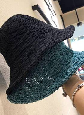 秋糖果色线丝韩式遮阳渔夫帽式黑色休闲容易匹配的0123k