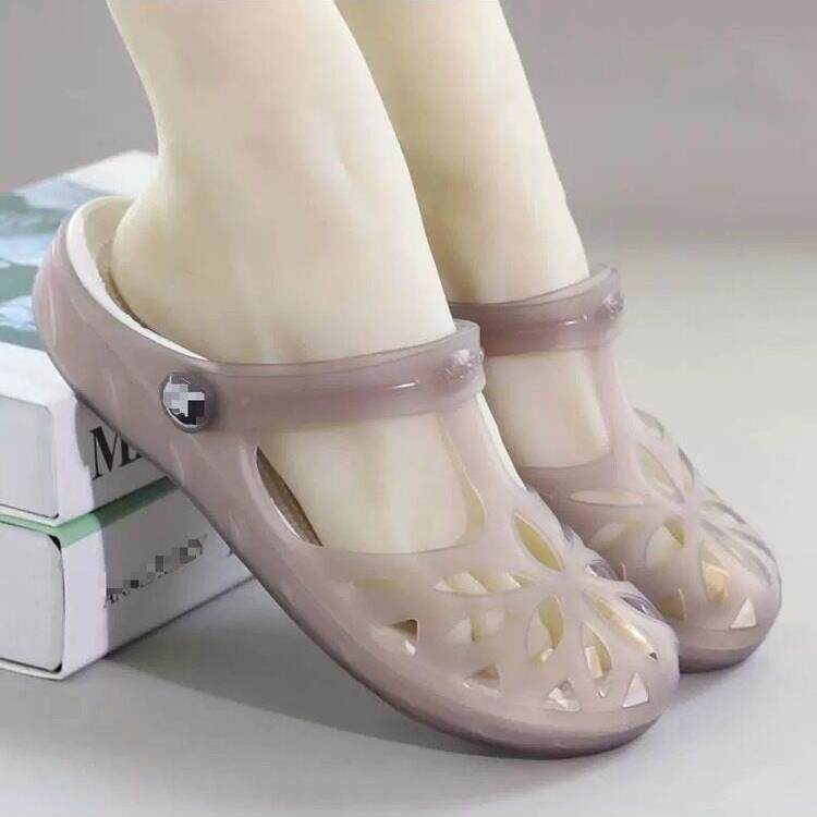 夏季女士拖鞋外穿海边沙滩软底果冻花洞洞防滑厚底包头凉鞋0306z