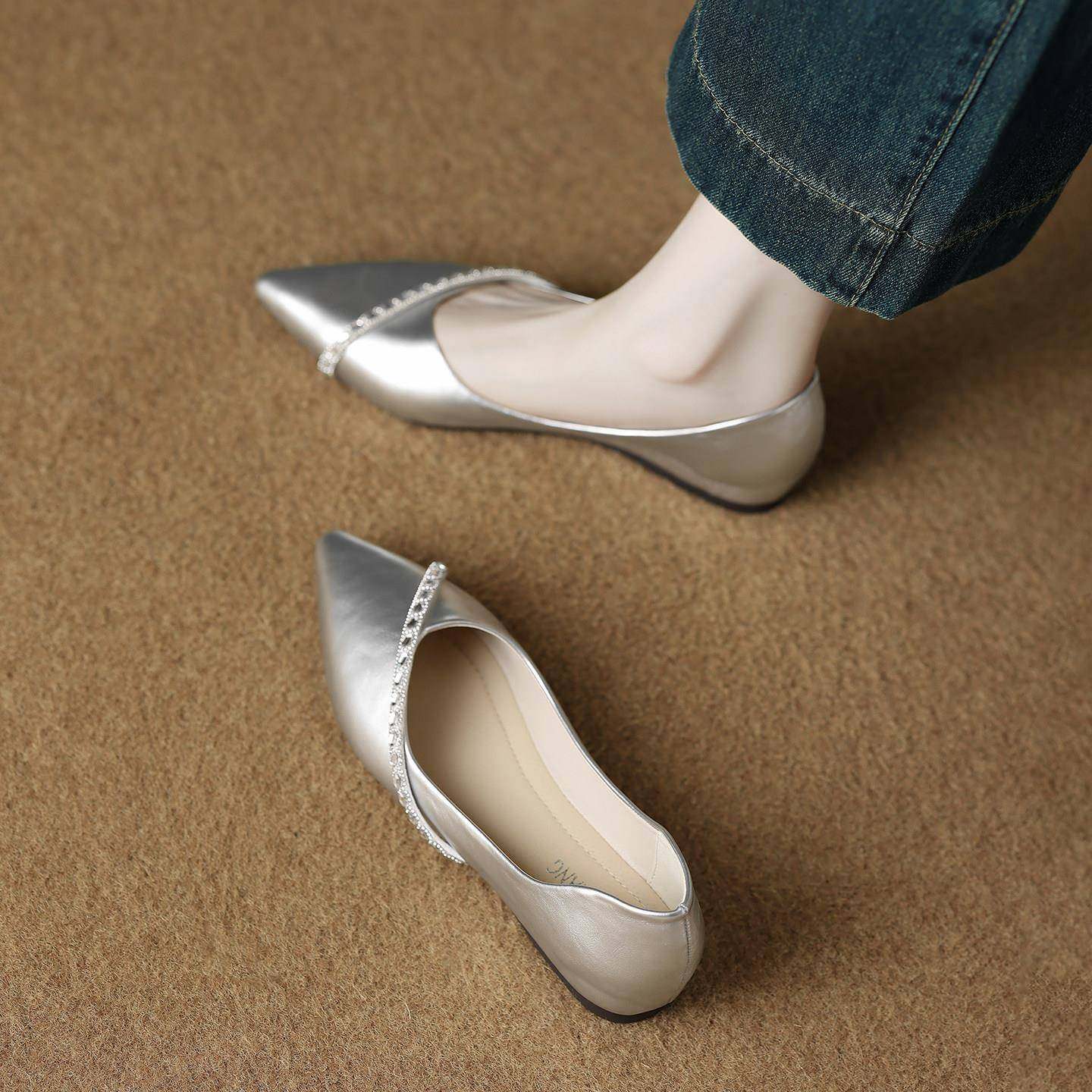 版女性平底鞋2026新春夏季尖头槽口平底鞋勺银内高度增加女0126w,女鞋,浅口单鞋,淘宝优惠券,粉丝福利购,淘宝优惠卷