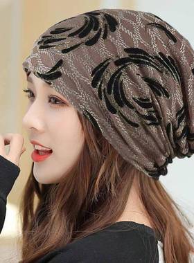 春秋式包头帽薄头巾帽韩式套头帽花边线帽坐月帽春女士帽子0123k