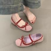 温柔仙女风芭蕾舞单鞋 2026春秋法式 甜美粉色配裙子内增高玛0128r