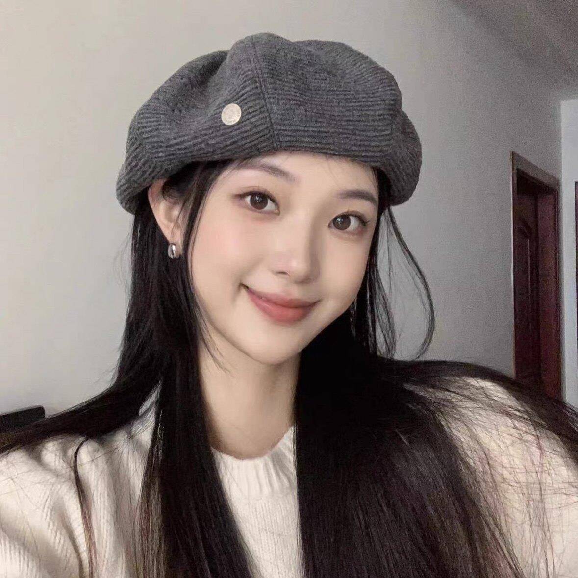 早韩版灯芯绒贝雷帽女时尚百搭南瓜帽纯色复古云朵画家帽0904z图片