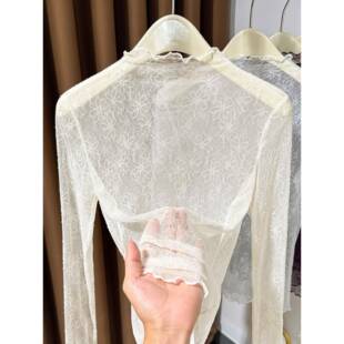 0325z 木耳边网纱打底衫 春夏半高领蕾丝内搭洋气小衫 薄纱女新款