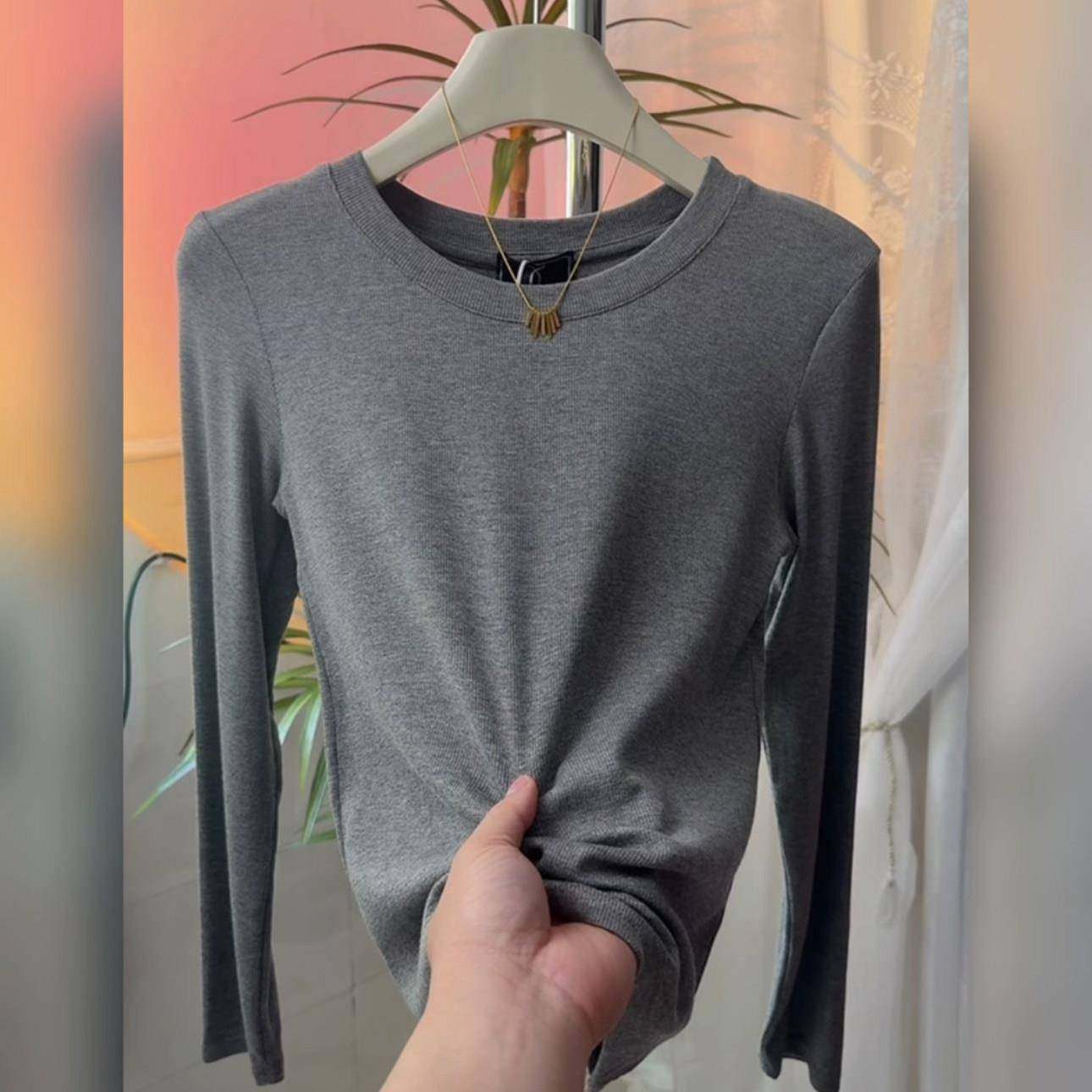 花灰色圆领长袖弹t恤女韩版时尚减龄色内搭修身显瘦打底上衣0118w,女装/女士精品,T恤,淘宝优惠券,粉丝福利购,淘宝优惠卷