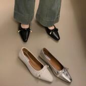 低高跟尖头包鞋 2026春秋季 新款 仙女浅口银色蝴蝶结配裙子气0128r