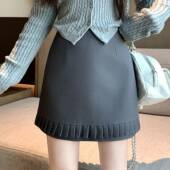 木耳边灰色西装 半身裙女春小个子短裙高腰显瘦防走光a字包0206r