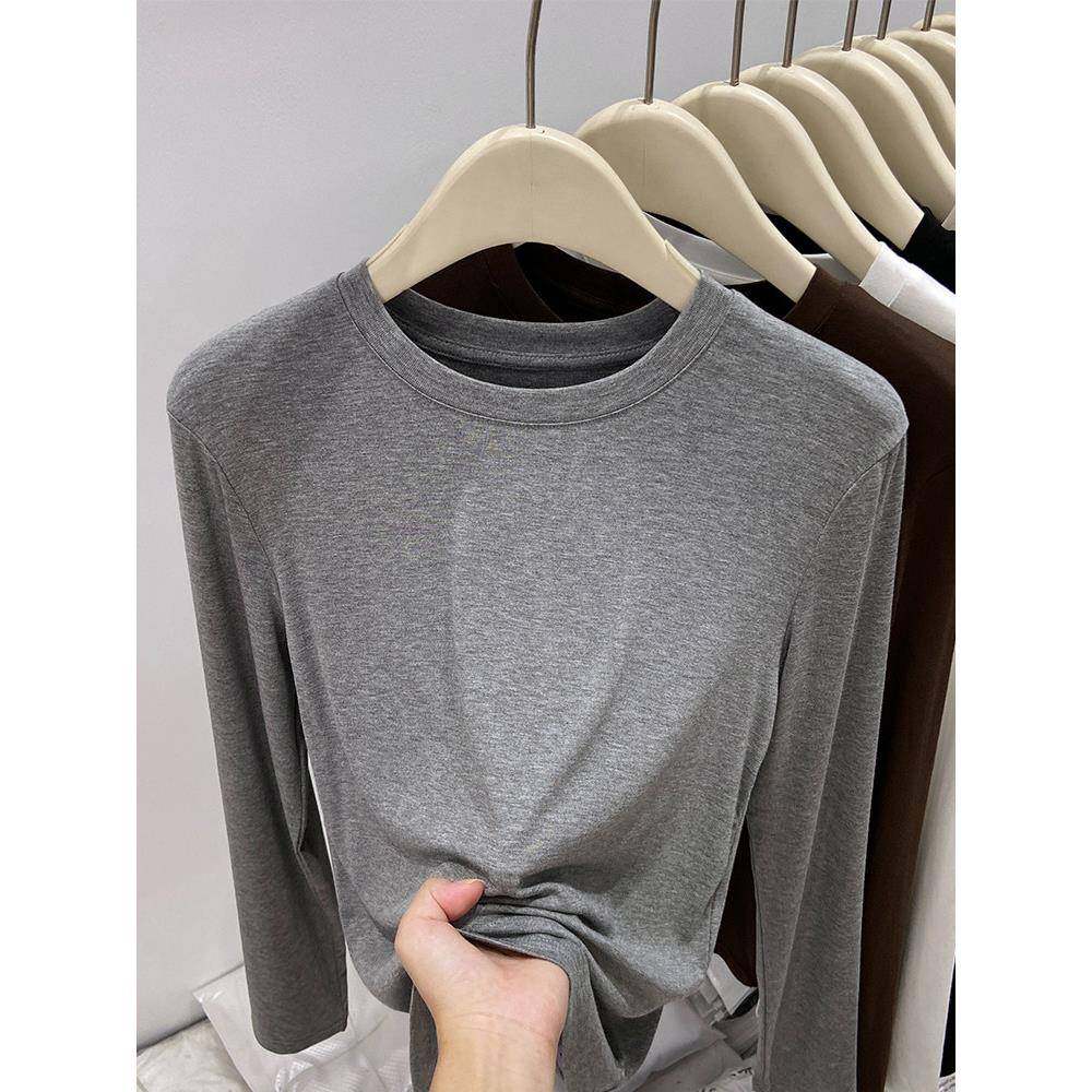 春季2026新款纯色圆领长袖t恤女内搭薄款洋气显瘦打底衫上0116z1,女装/女士精品,T恤,淘宝优惠券,粉丝福利购,淘宝优惠卷