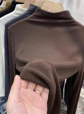 大码胖MM基础款百搭加绒半高领T恤女春秋修身内搭打底衫长袖0110w