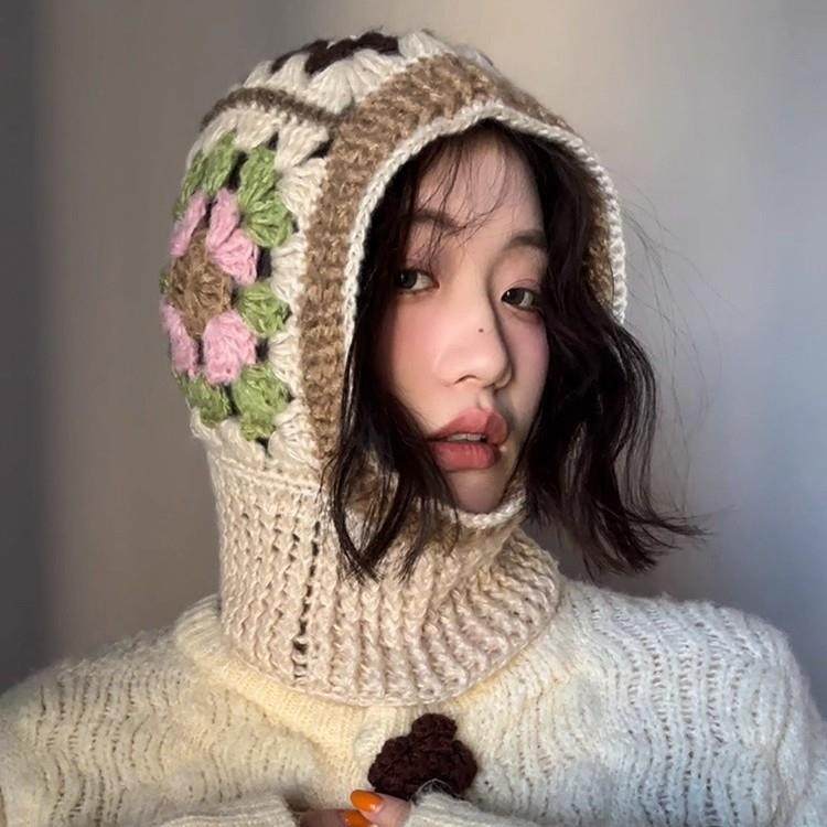 手工钩针巴拉克拉法帽女秋冬韩版保暖针织毛线帽小众护脖包0120r,服饰配件/皮带/帽子/围巾,帽子,淘宝优惠券,粉丝福利购,淘宝优惠卷