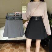 春秋新款 灰色百褶裙女高腰显瘦西装 裙大尺码 秋冬半身裙jk短0128r