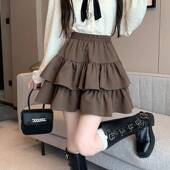咖色百褶半身裙女春季 小个子高腰显瘦蛋糕裙防走光a字蓬蓬0206r
